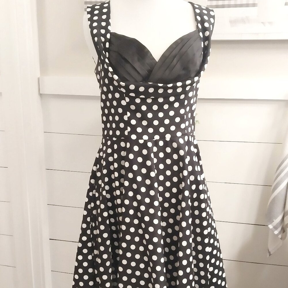 Retro Pinup Style Dress, 1950s Rockabilly, Black & White Polka Dot, Medium